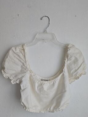 Linen Abercrombie Cream Puff-Sleeve Crop Top